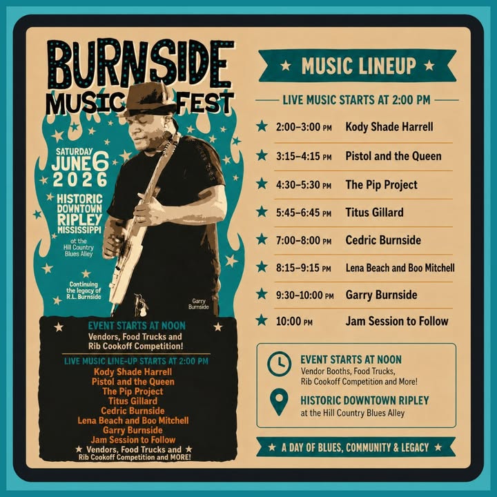 Burnside Music Festival Lineup Announced: Eight Acts Set to Perform in Historic Downtown Ripley